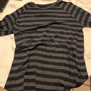 men’s gay and black stripe long sleeve, runs small